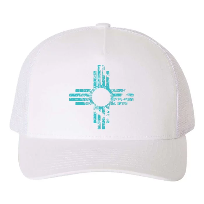 New Mexico T Zia Symbol Distressed Yupoong Adult 5-Panel Trucker Hat