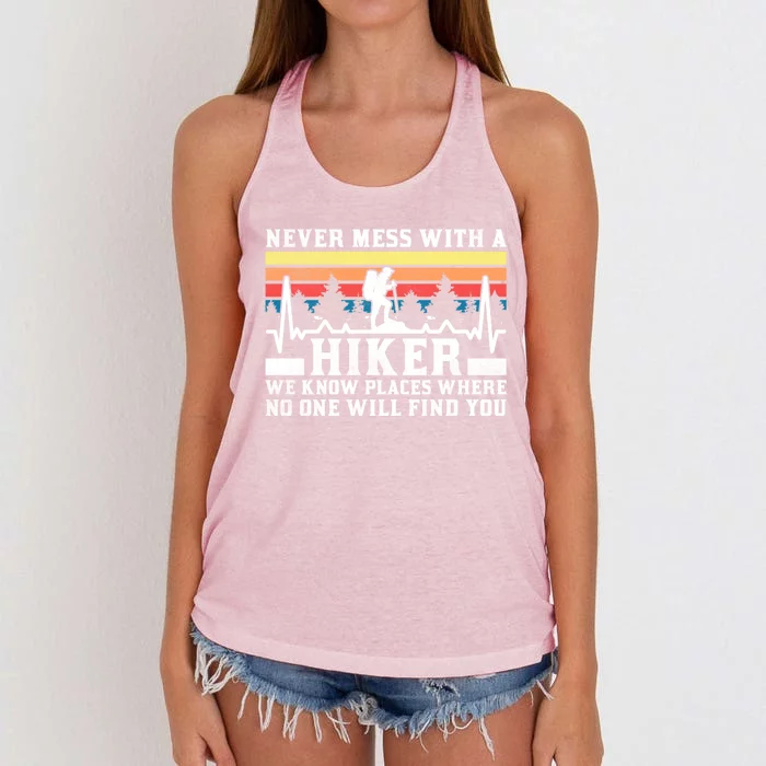 Never Mess With A Hiker Gift Women's Knotted Racerback Tank