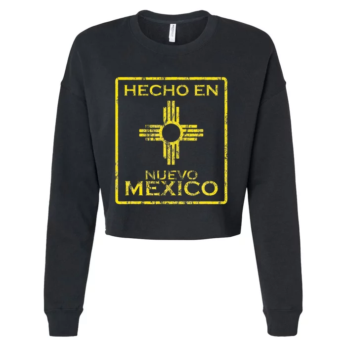 New Mexico Zia Symbol Distressed Hecho En New Mexico Cropped Pullover Crew