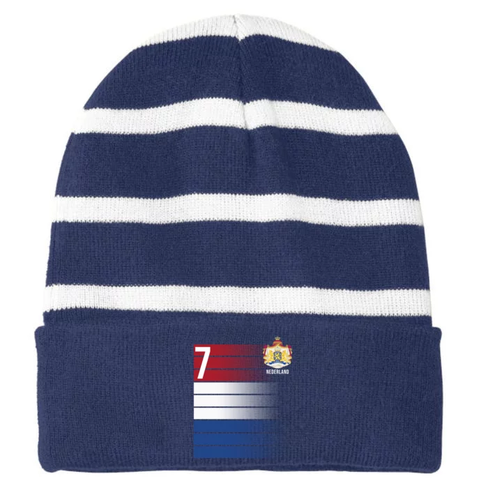 Nederland Number 7 Flag Logo Striped Beanie with Solid Band