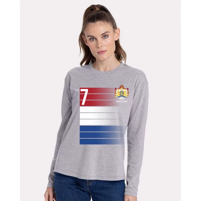 Nederland Number 7 Flag Logo Womens Cotton Relaxed Long Sleeve T-Shirt