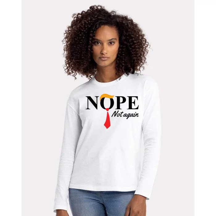 Nope Not Again Donald Trump Funny Womens Cotton Relaxed Long Sleeve T-Shirt