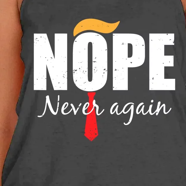 Nope Never Again Funny Trump Hair Women's Knotted Racerback Tank