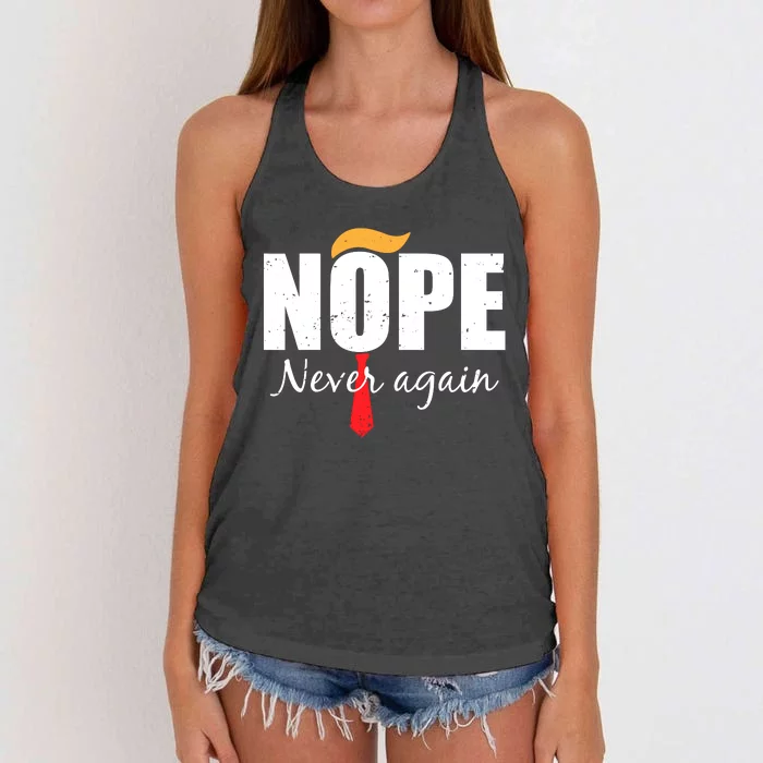 Nope Never Again Funny Trump Hair Women's Knotted Racerback Tank