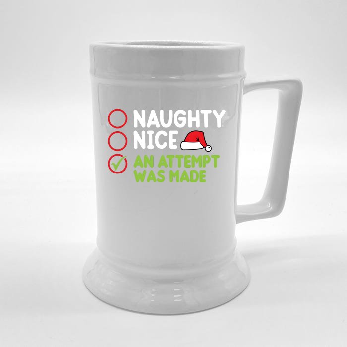 Naughty Nice An Attempt Was Made Funny Christmas Front & Back Beer Stein