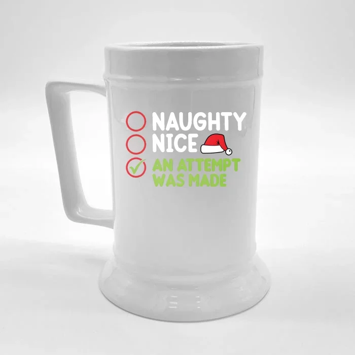 Naughty Nice An Attempt Was Made Funny Christmas Front & Back Beer Stein