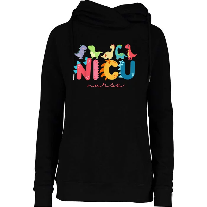 NICU Nurse Animal Nurse Appreciation Nicu Nurse Dinosaur Womens Funnel Neck Pullover Hood