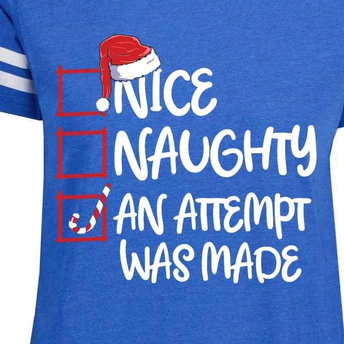 Nice Naughty An Attempt Was Made Christmas List Enza Ladies Jersey Football T-Shirt