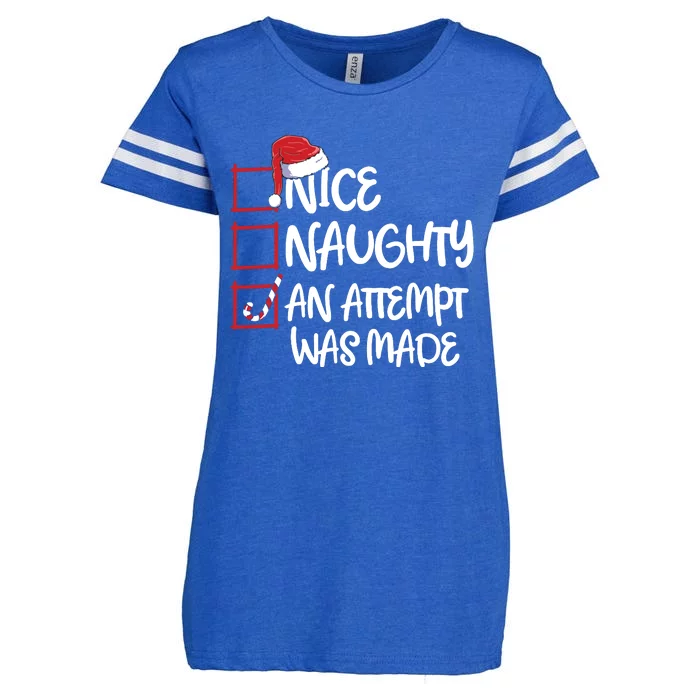 Nice Naughty An Attempt Was Made Christmas List Enza Ladies Jersey Football T-Shirt