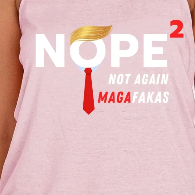 Nope Not Again Magafakas Antitrump 2024 Funny Political Gift Women's Knotted Racerback Tank