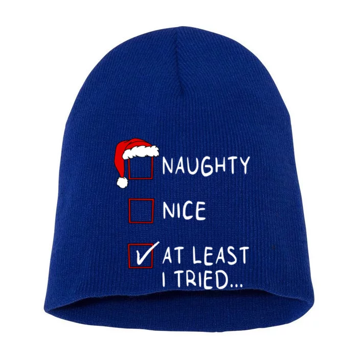 Naughty Nice At Least I Tried List Xmas Christmas Funny Gift Short Acrylic Beanie