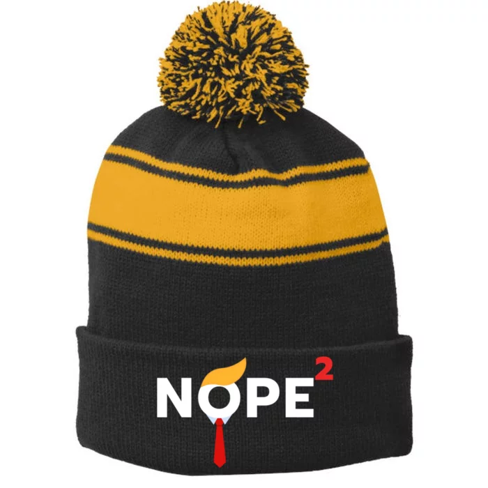 Nope Never Again Funny Trump Wig Political Costume Democrat Stripe Pom Pom Beanie