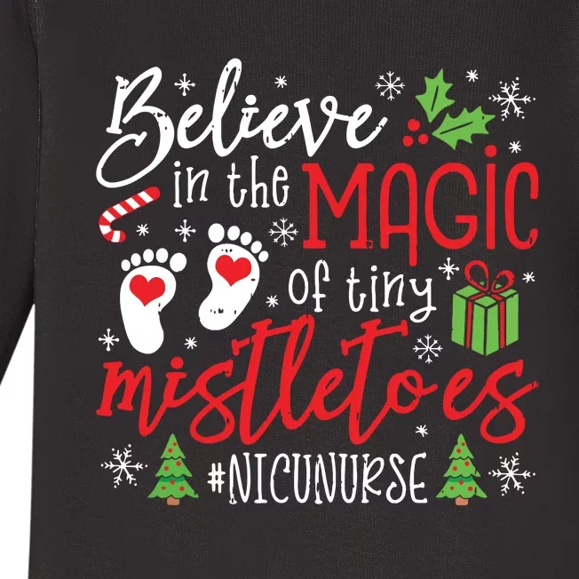 Nicu Nurse Believin Magic Of Tiny Mistletoe Christmas Baby Long Sleeve Bodysuit