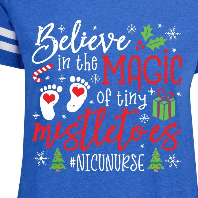 Nicu Nurse Believin Magic Of Tiny Mistletoe Christmas Enza Ladies Jersey Football T-Shirt