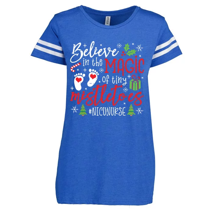 Nicu Nurse Believin Magic Of Tiny Mistletoe Christmas Enza Ladies Jersey Football T-Shirt