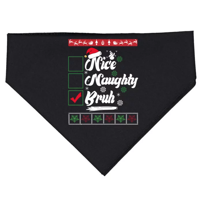 Nice Naughty Bruh Funny Christmas Santa USA-Made Doggie Bandana