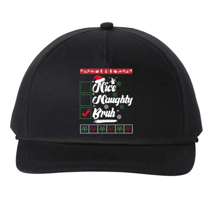 Nice Naughty Bruh Funny Christmas Santa Snapback Five-Panel Rope Hat