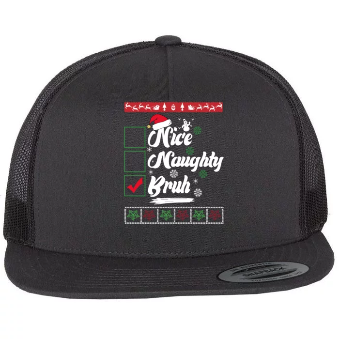 Nice Naughty Bruh Funny Christmas Santa Flat Bill Trucker Hat