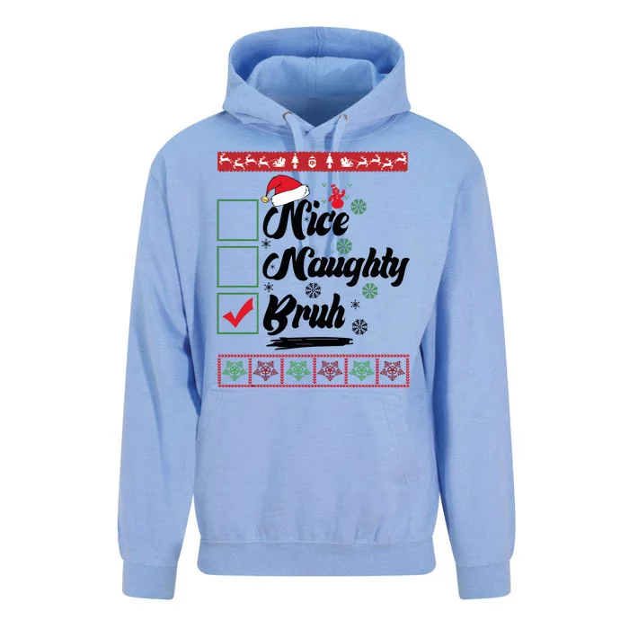 Nice Naughty Bruh Funny Christmas Santa Unisex Surf Hoodie