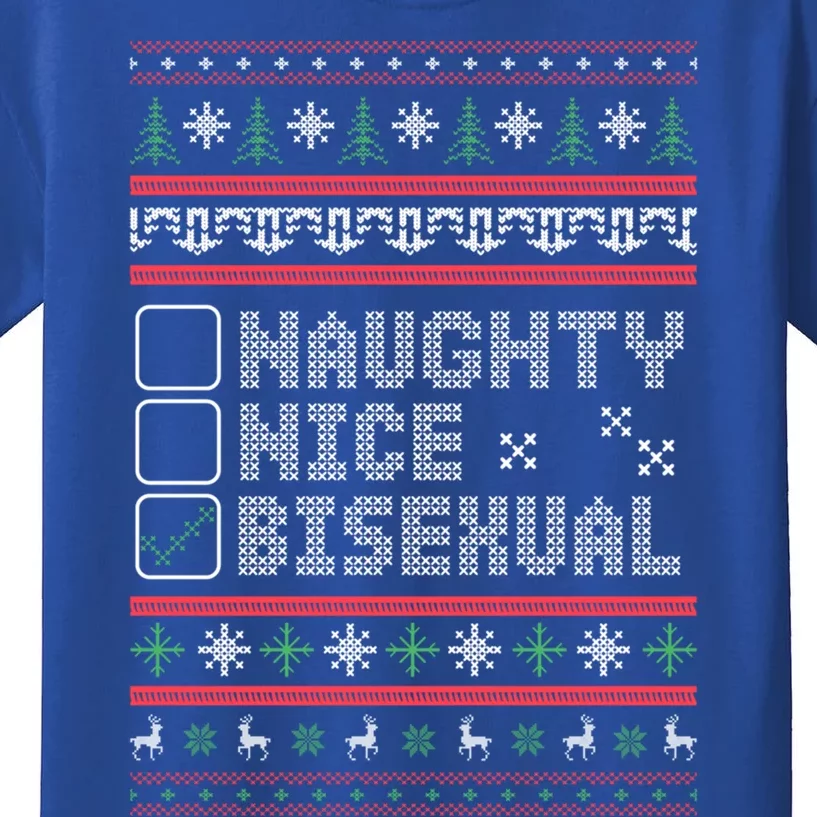 Naught Nice Bisexual Pride Funny Ugly Christmas Theme Party Gift Kids T-Shirt