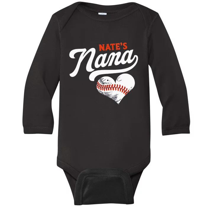 Nate's Nana Baseball Nana Cute Baseball Heart Baby Long Sleeve Bodysuit