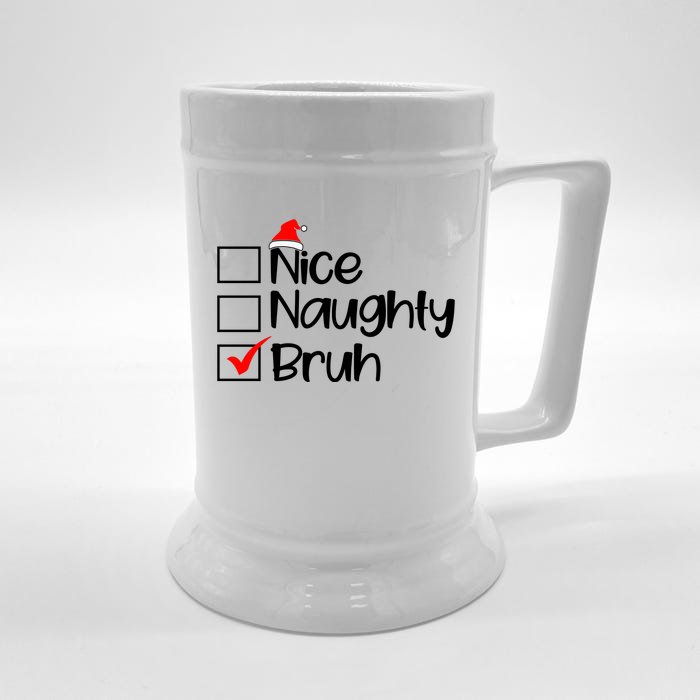 Nice Naughty Bruh Christmas Front & Back Beer Stein