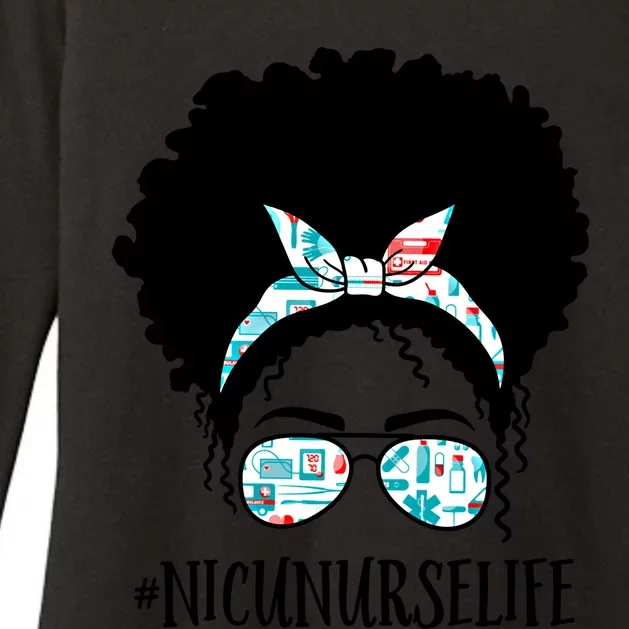 Nicu Nurse Black Afro Messy Bun Crew African American Gift Womens CVC Long Sleeve Shirt