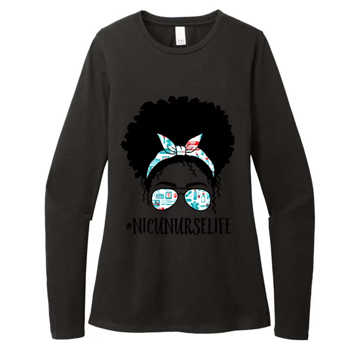 Nicu Nurse Black Afro Messy Bun Crew African American Gift Womens CVC Long Sleeve Shirt