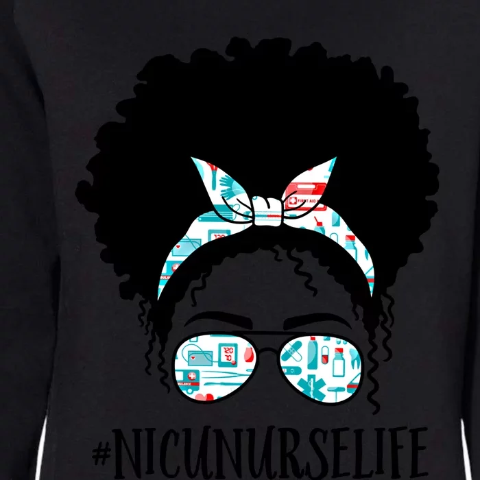 Nicu Nurse Black Afro Messy Bun Crew African American Gift Womens California Wash Sweatshirt