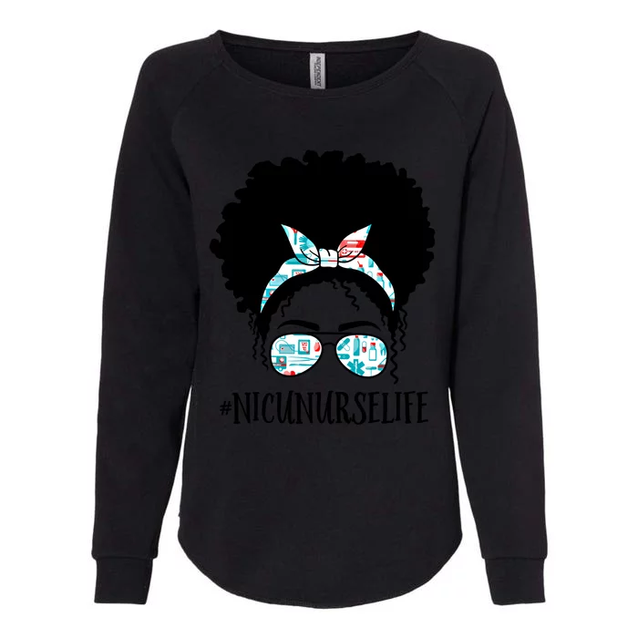 Nicu Nurse Black Afro Messy Bun Crew African American Gift Womens California Wash Sweatshirt