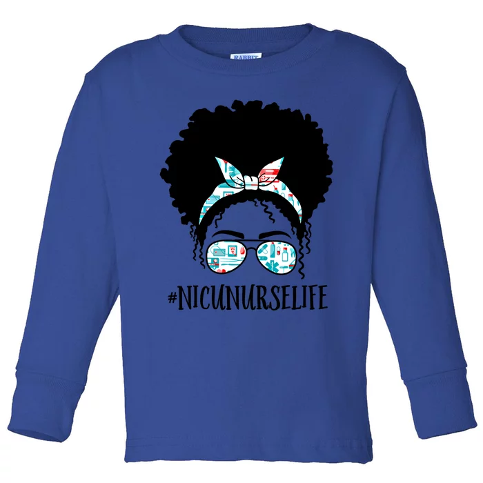 Nicu Nurse Black Afro Messy Bun Crew African American Gift Toddler Long Sleeve Shirt