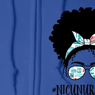 Nicu Nurse Black Afro Messy Bun Crew African American Gift Full Zip Hoodie