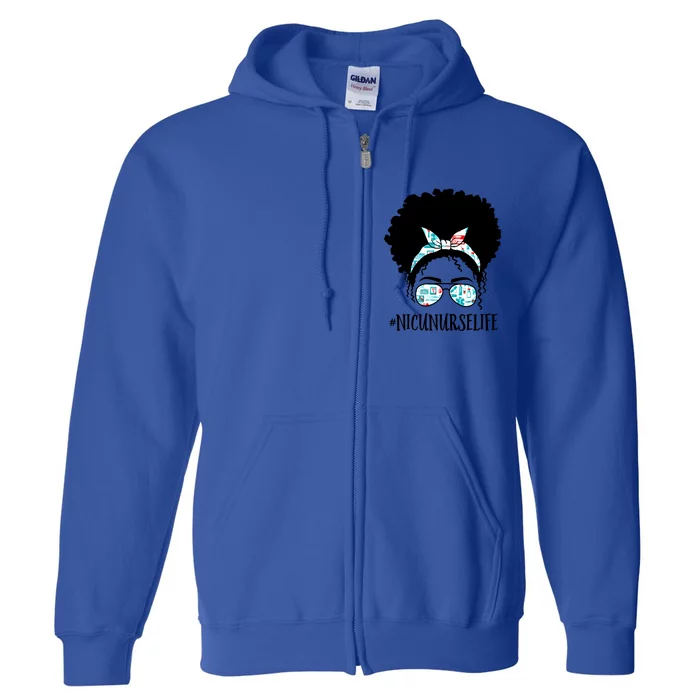 Nicu Nurse Black Afro Messy Bun Crew African American Gift Full Zip Hoodie