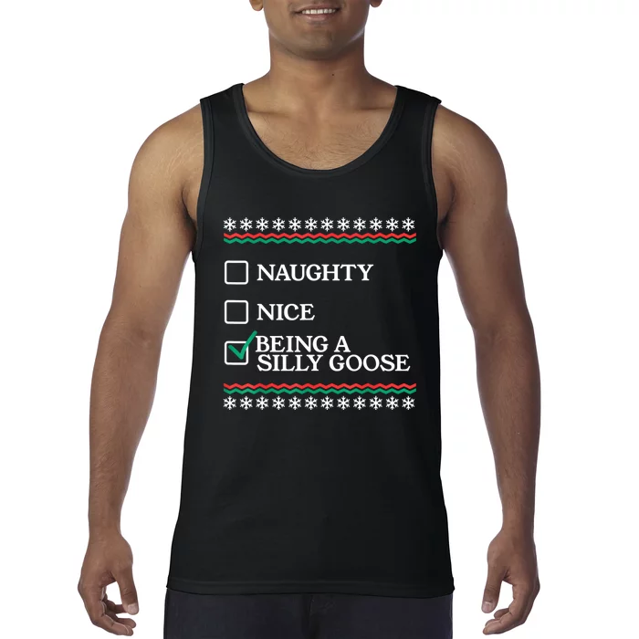 Naughty Nice Being A Silly Goose Funny Christmas Xmas Tank Top