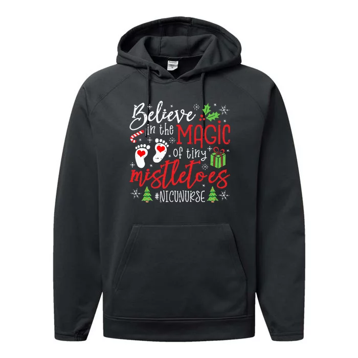 Nicu Nurse Believin Magic Of Tiny Mistletoe Christmas Performance Fleece Hoodie