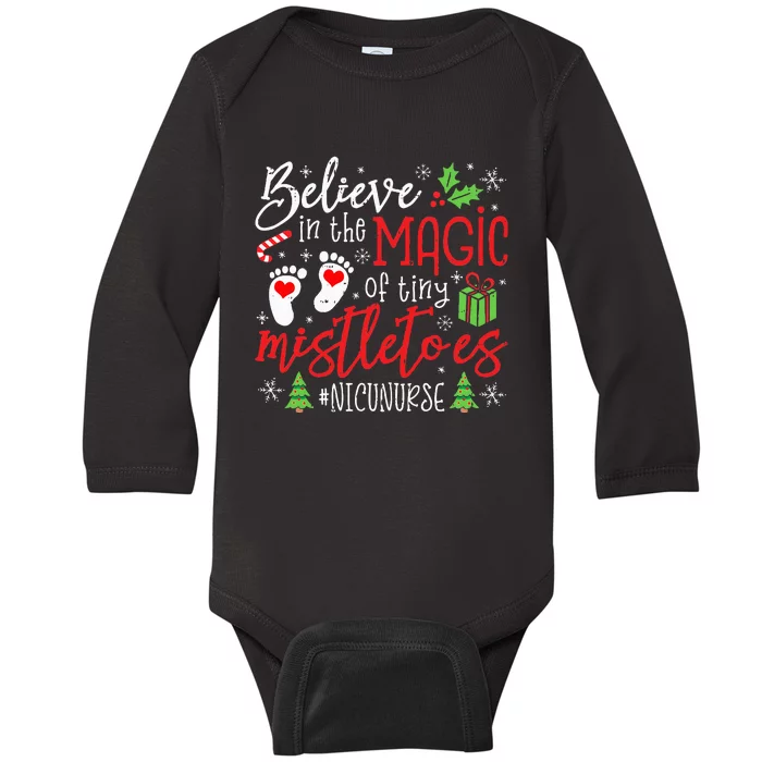 Nicu Nurse Believin Magic Of Tiny Mistletoe Christmas Baby Long Sleeve Bodysuit