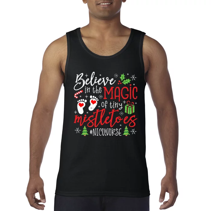 Nicu Nurse Believin Magic Of Tiny Mistletoe Christmas Tank Top