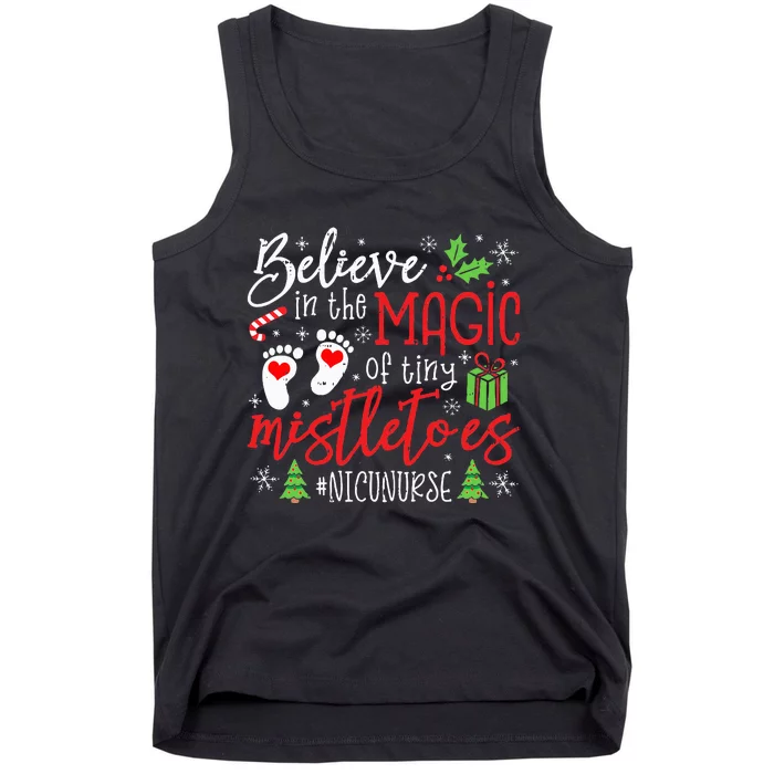 Nicu Nurse Believin Magic Of Tiny Mistletoe Christmas Tank Top