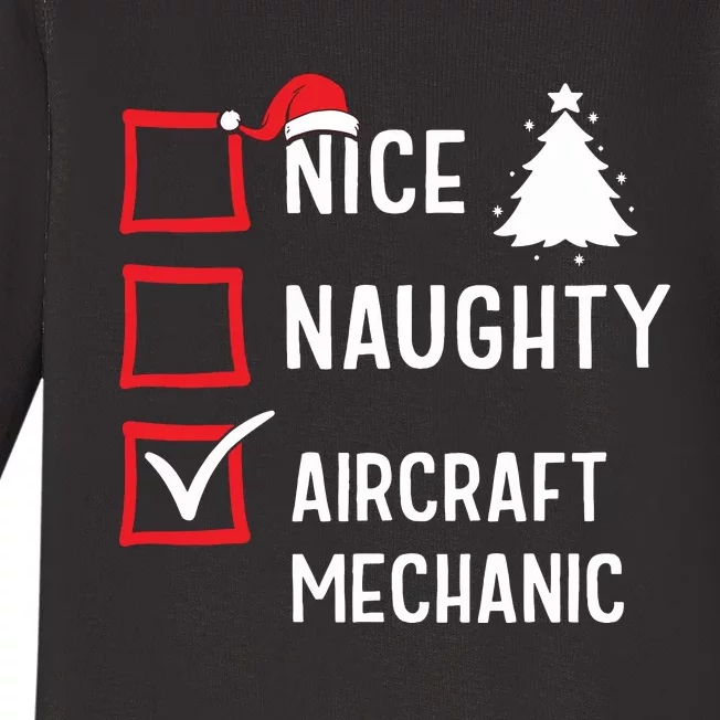 Nice Naughty Christmas Aircraft Mechanic Holiday Costume Baby Long Sleeve Bodysuit