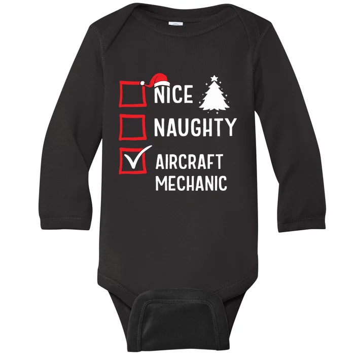 Nice Naughty Christmas Aircraft Mechanic Holiday Costume Baby Long Sleeve Bodysuit