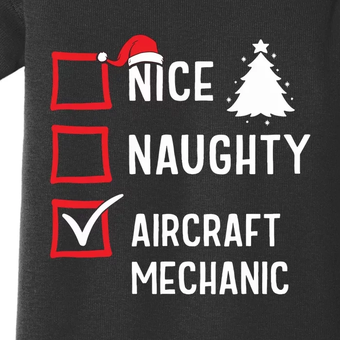 Nice Naughty Christmas Aircraft Mechanic Holiday Costume Baby Bodysuit