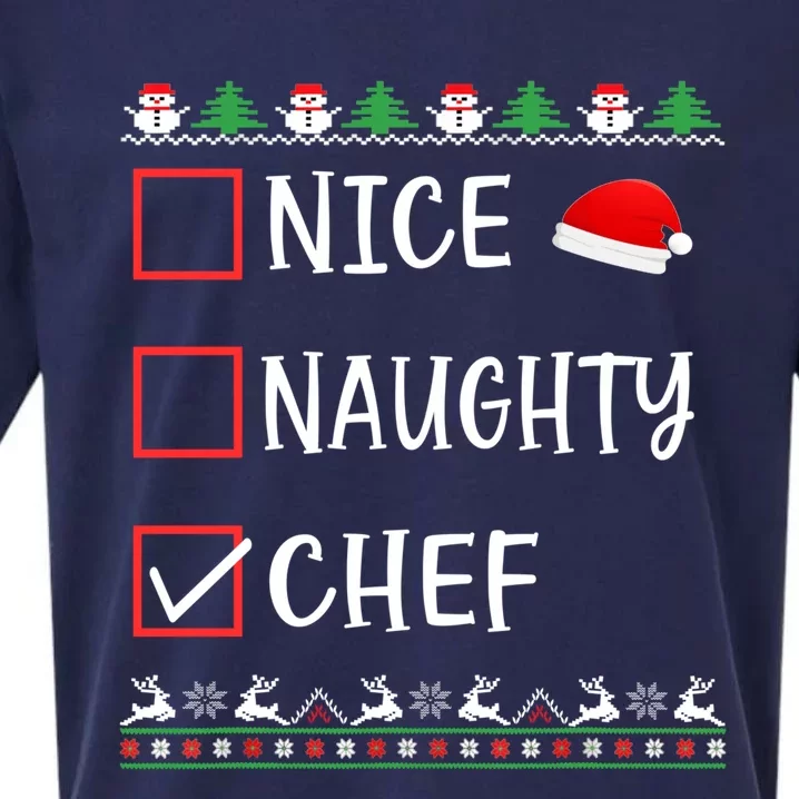 Nice Naughty Chef Funny Ugly Christmas List Family Xmas Gift Sueded Cloud Jersey T-Shirt