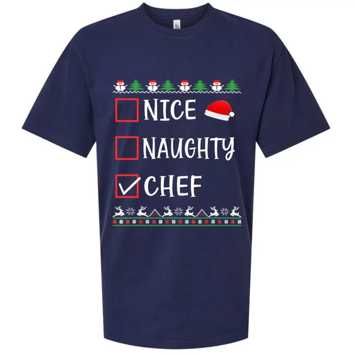 Nice Naughty Chef Funny Ugly Christmas List Family Xmas Gift Sueded Cloud Jersey T-Shirt