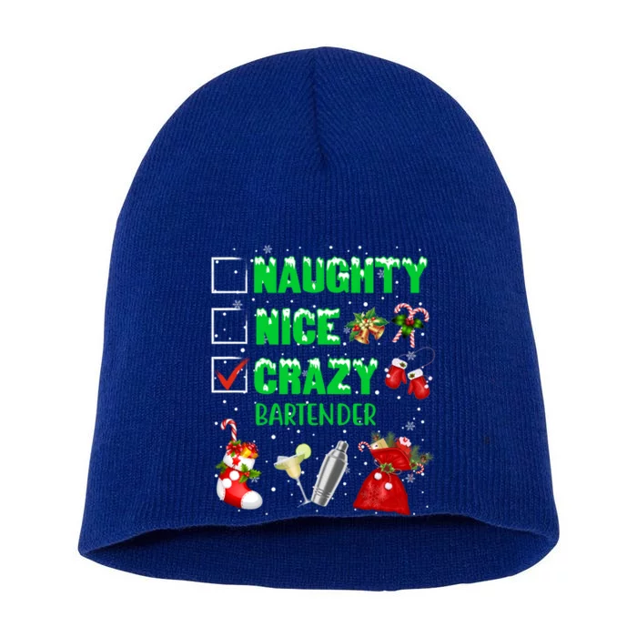 Naughty Nice Crazy Bartender Christmas Xmas Gift Short Acrylic Beanie