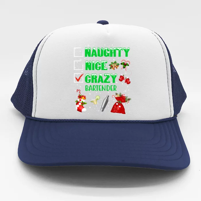 Naughty Nice Crazy Bartender Christmas Xmas Gift Trucker Hat