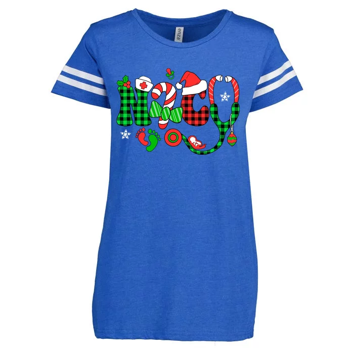 Nurse Nicu Christmas Stethoscope Santa Hat Buffalo Plaid Pjs Enza Ladies Jersey Football T-Shirt