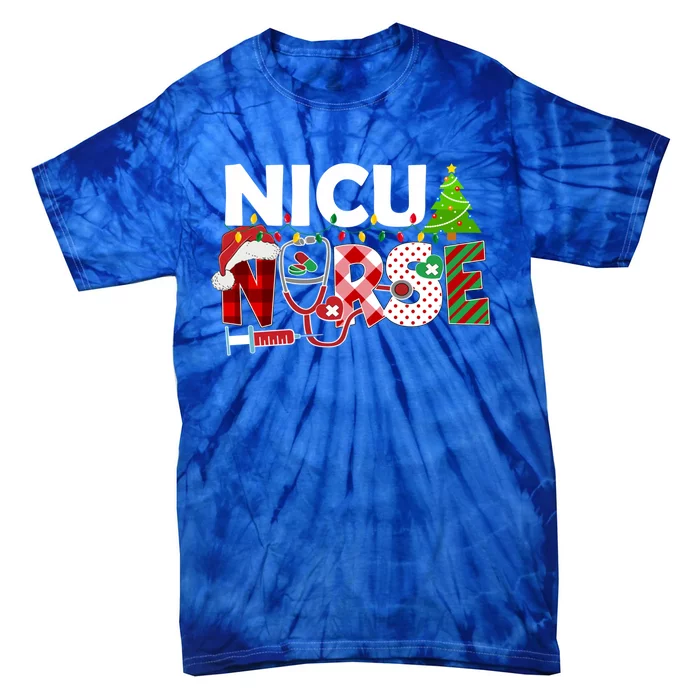 Nicu Nurse Christmas Stethoscope Santa Hat Red Plaid Nurse Meaningful Gift Tie-Dye T-Shirt