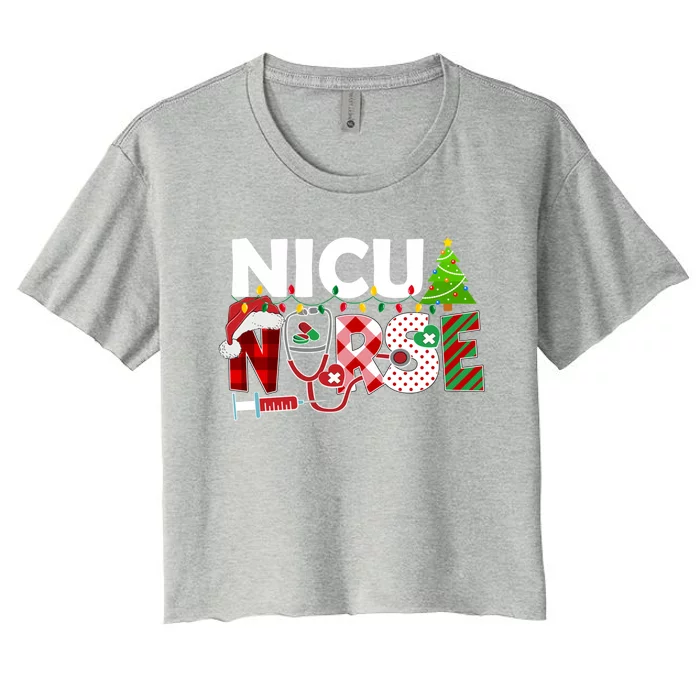 Nicu Nurse Christmas Stethoscope Santa Hat Red Plaid Nurse Meaningful Gift Women's Crop Top Tee