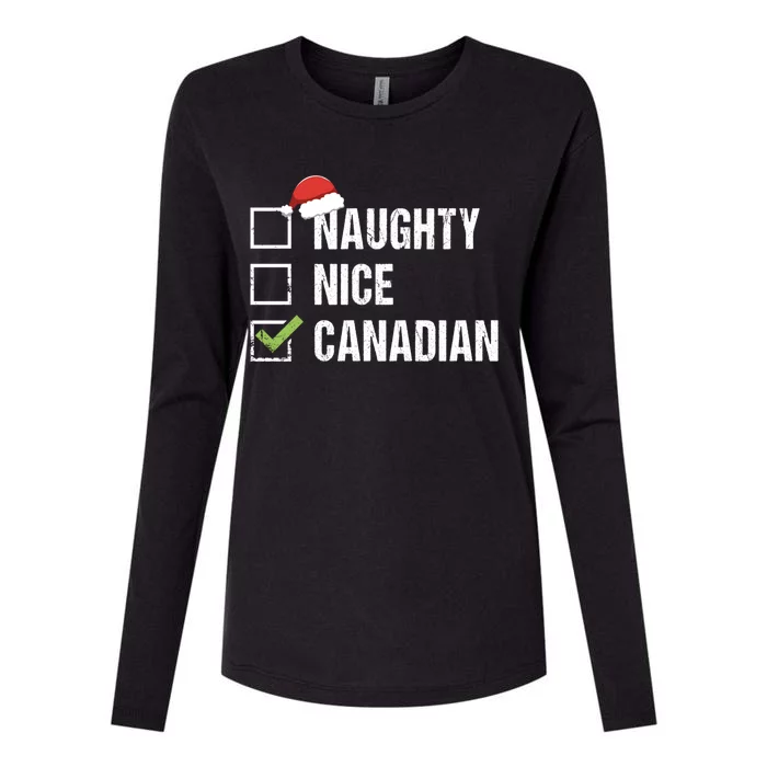 Naughty Nice Canadian Santa Hat Canada Christmas Gift Womens Cotton Relaxed Long Sleeve T-Shirt