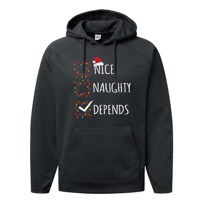 Nice Naughty Depends Christmas List Santa Claus Funny Xmas Performance Fleece Hoodie